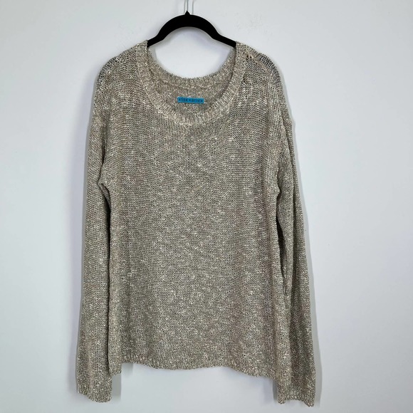 Alice + Olivia Sweaters - Alice + Olivia Gold Metallic Open Knit Sweater Large Womens Pullover Long Sleeve